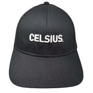 Celsius Trucker Hat Black White OS Mesh Back Snapback Adjustable Embroidered